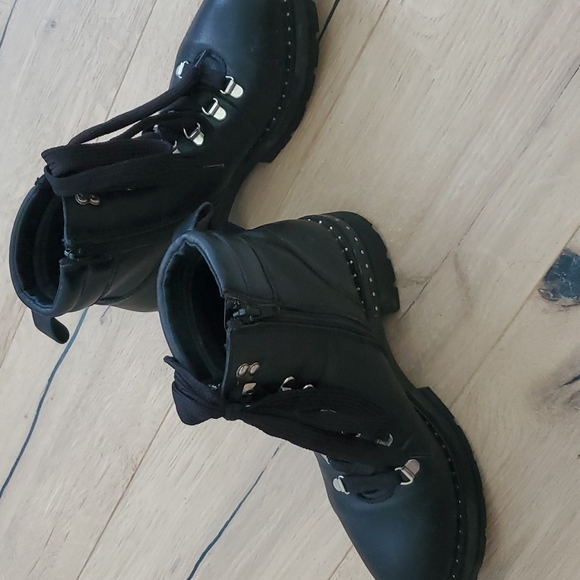 Black combat boots real leather size 38 - Picture 2 of 4